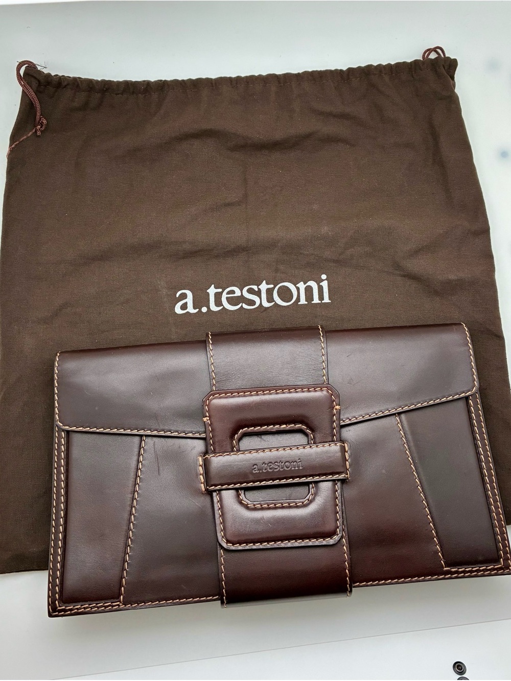 A. Testoni Bologna Brown Leather Clutch